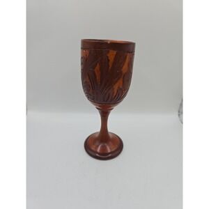 Decorative Hand Carved Design Unique Wooden Wood Wine Drink Cup Goblet 7 1/2" H
